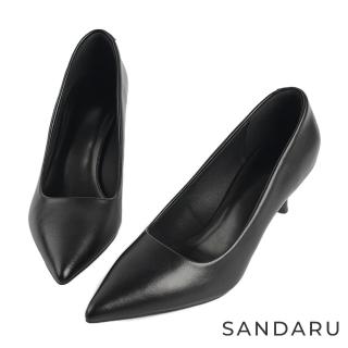 【SANDARU 山打努】跟鞋 俐落OL尖頭素面細跟鞋(黑)