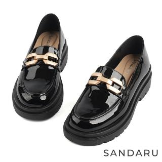 【SANDARU 山打努】樂福鞋 份量感金屬環釦厚底鞋(黑金)