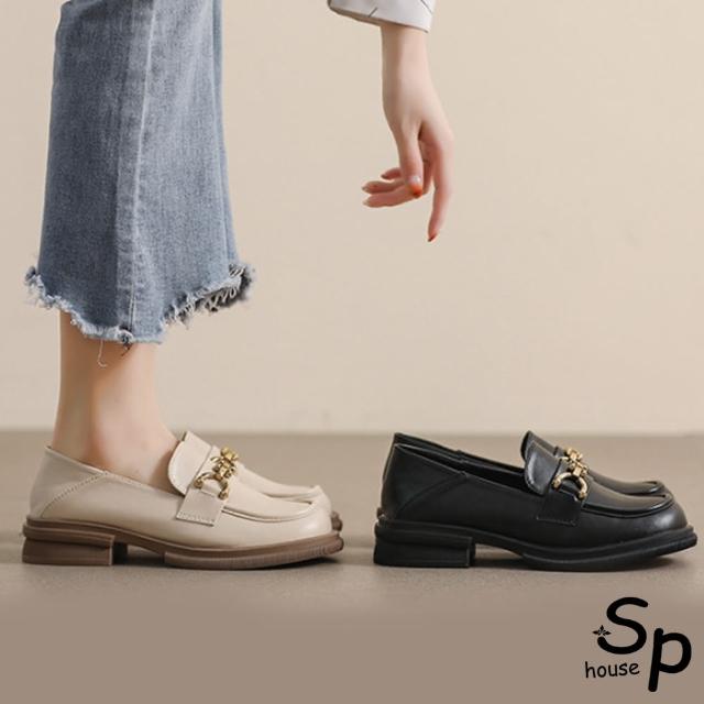 【Sp house】時尚圈金屬扣圓頭低跟樂福鞋(2色可選)