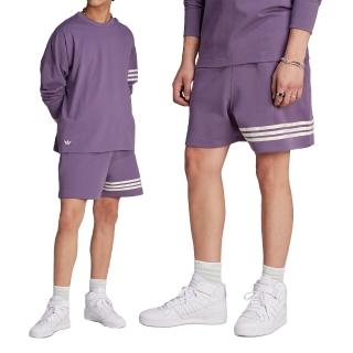 【adidas 愛迪達】New C Shorts 男款 紫色 小三葉草 刺繡 經典 三條線 棉褲 短褲 IN4676