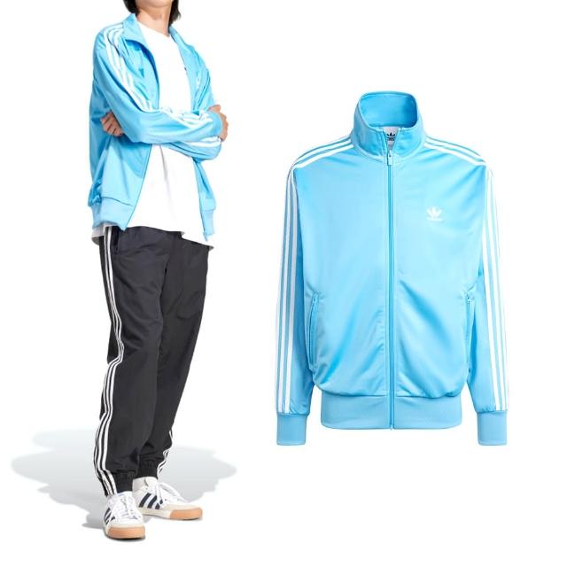 【adidas 愛迪達】Fbird Tt 男款 水藍色 三葉草 基本款 立領 口袋 運動 休閒 外套 IR9909