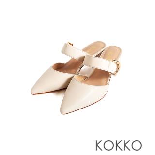 【KOKKO 集團】優雅小姐尖頭粗高跟穆勒鞋(白色)