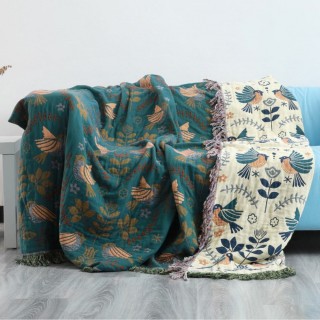 【Jun Jun】四層棉紗流蘇雙面多功能蓋毯 床罩 沙發巾 230*250cm(青鳥)