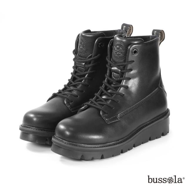 【bussola】Fuji 率性牛皮綁帶厚底軍靴(黑色)
