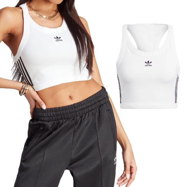 adidas 愛迪達】Top 女款白色三葉草棉質Y2K 穿搭削肩休閒短版背心 