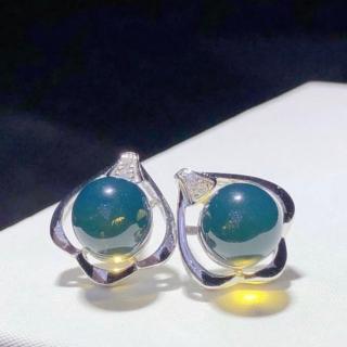 【勝弘珠寶】多明尼加藍珀一貝子耳環-6mm