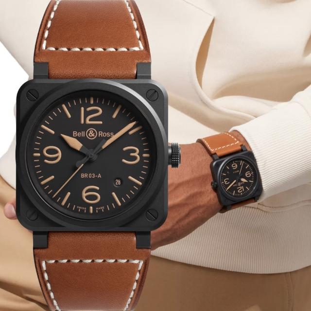 【Bell&Ross】BR03黑色啞光陶瓷方形機械腕錶-41mm   母親節(BR03A-HER-CE/SCA)