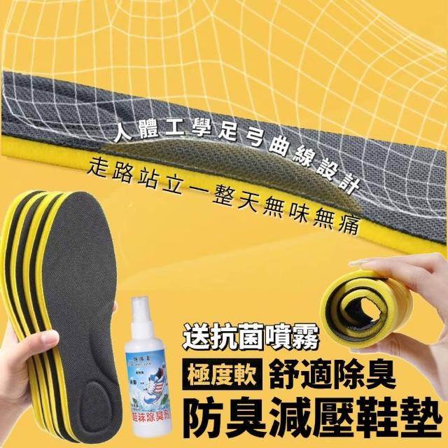 【炫動人】防臭減壓彈力鞋墊 3雙組(加贈3瓶抗菌噴霧)