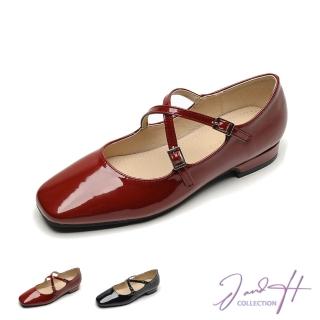 【J&H collection】韓版交叉帶低粗跟法式氣質瑪莉珍鞋(現+預 黑色 / 紅色)