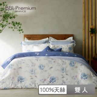 【BBL Premium】100%天絲印花床包被套組-心動藍玫瑰(雙人)