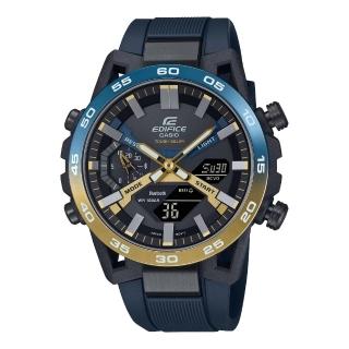 【CASIO 卡西歐】NIGHTTIME DRIVE 系列太陽能藍芽計時腕錶 藍/金47.8mm(ECB-2000NP-1A)