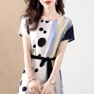 【Pure 衣櫃】復古質感印刷連身裙洋裝(KDDY-9658)