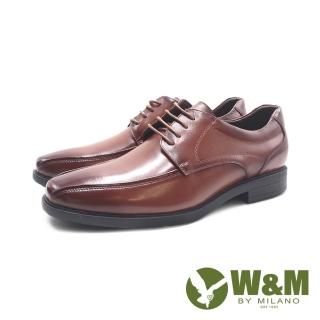 【W&M】男 小方圓綁帶款線條皮鞋 男鞋(刷染棕)