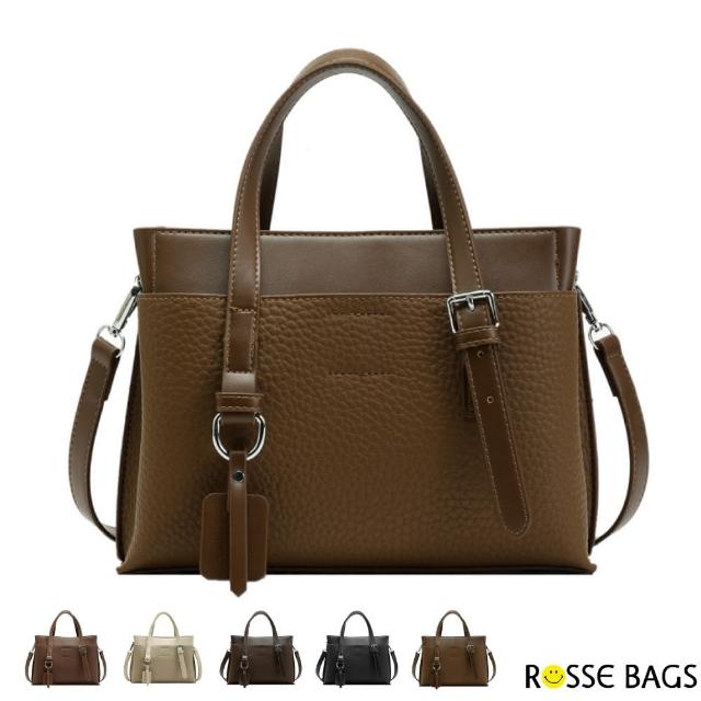 【Rosse Bags】流行時尚荔枝紋通勤斜肩手提包(現+預  黑色／米色／棕色／咖啡色／焦糖色)