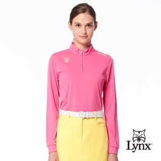 【Lynx Golf】女款吸濕排汗機能個性潮流LOGO字樣印花長袖POLO衫/高爾夫球衫(桃粉色)