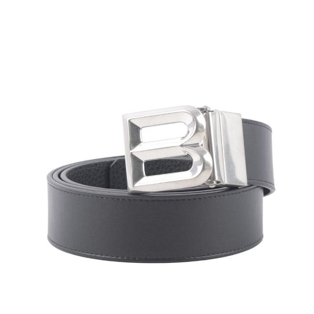 【BALLY】B-BUCKLE 3.5cm 銀釦小牛皮皮帶(黑色)