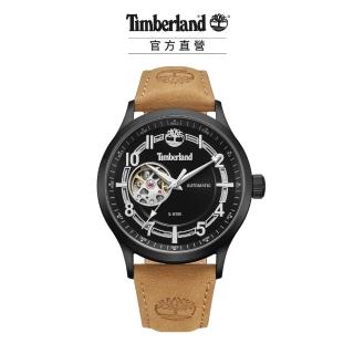 【Timberland】男錶LANGERBUCK系列 鏤空機械腕錶 皮帶-黑色/小麥色45mm(TDWGE0041901)
