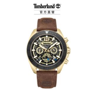 【Timberland】男錶MARSHFIELD系列 多功能鋁圈造型腕錶 皮帶-黑色/咖啡色44mm(TDWGF0041702)