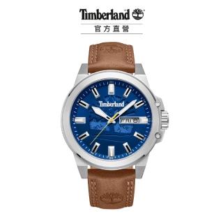 【Timberland】男錶CANFIELD系列 DAY-DATE多功能腕錶 皮帶-藍/棕色46mm(TDWGB0040801)