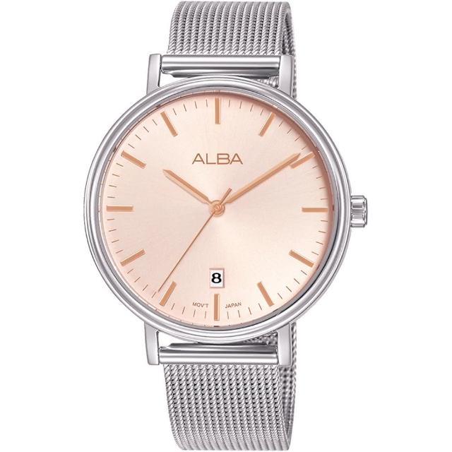 【ALBA】雅柏官方授權A1時尚 粉橘銀鍊米蘭女錶-36mm(AG8N81X1)