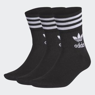【adidas 愛迪達】襪子 中筒襪 運動襪 3雙組 三葉草 MID CUT CRW SCK 黑 GD3576
