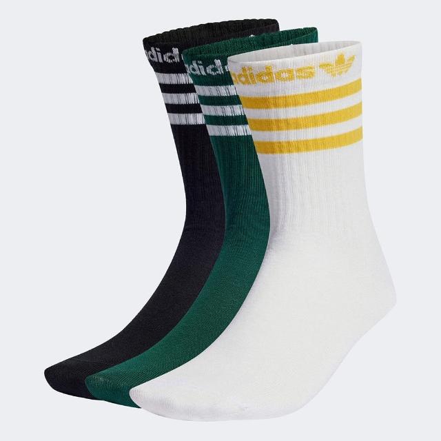 【adidas 愛迪達】襪子 中筒襪 運動襪 3雙組 三葉草 CREW SOCK 3PP 黑白綠 IU2681