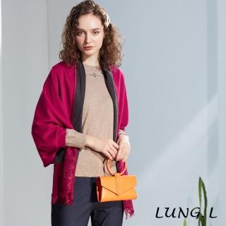 【LUNG.L 林佳樺】LG24C16桃紅色毛料蕾絲有袖披肩(女裝罩衫 保暖)