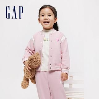 【GAP】女幼童裝 Logo小熊印花立領棒球外套-粉紅色(890468)