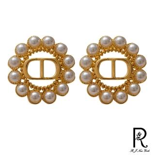 【RJ New York】法式小香鏤空金框珍珠耳環(金色)