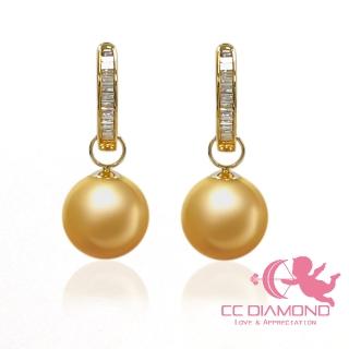 【CC Diamond】18K天然南洋金珠 鑽石耳圈耳環(10-10.5mm)