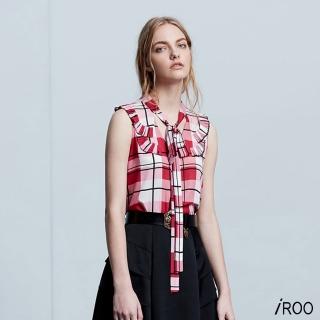 【iROO】荷葉邊格紋經典設計無袖背心