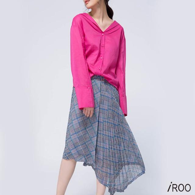 【iROO】格紋不規則流行時尚長裙
