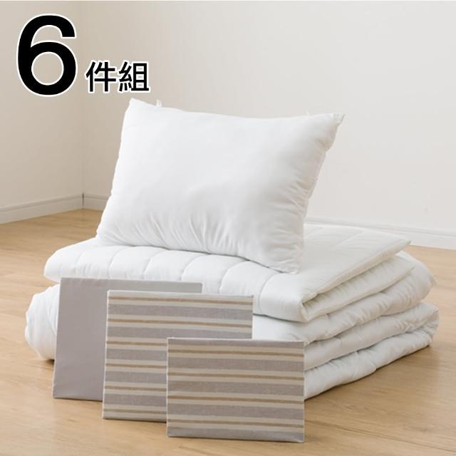 【NITORI 宜得利家居】網購限定 日本尺寸 寢具六件組 6P BD/GY S2402 S EC(棉被 保潔墊 床包 枕頭)