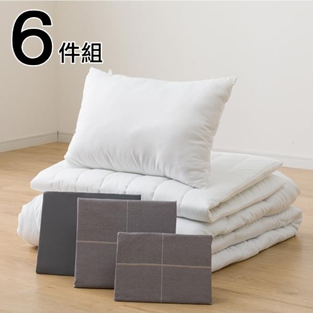 【NITORI 宜得利家居】網購限定 日本尺寸 寢具六件組 6P WP/GY S2402 S EC(棉被 保潔墊 床包 枕頭)