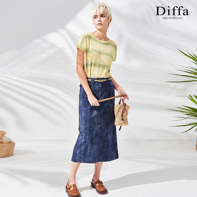 【Diffa】丹寧面感口袋設計工裝長裙-女