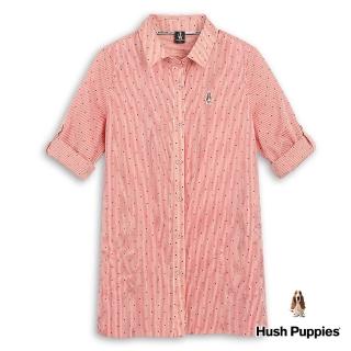 【Hush Puppies】女裝 襯衫 細條紋點點七分袖長版襯衫(橘紅 / 43212108)