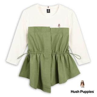 【Hush Puppies】女裝 上衣 不規則下擺假兩件上衣(軍綠 / 43210102)