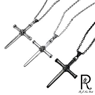 【RJ New York】刷舊釘子十字架歐美中性鈦鋼長項鍊(3色可選)