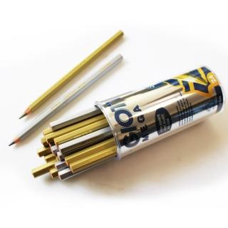 【GIOTTO】MEGA 六角胖金銀色鉛筆-24支附筆筒(塗鴉筆 彩色筆 繪畫筆 色鉛筆 繪圖筆 記號筆 標記筆 重點筆)