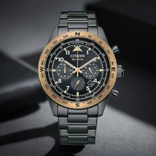 【CITIZEN 星辰】推薦款 紳士光動能 三眼計時腕錶-黑x金(CA4556-89E)