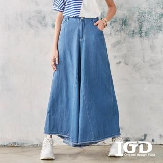 【IGD 英格麗】速達-網路獨賣款-立體剪裁抽鬚牛仔寬褲(藍色)