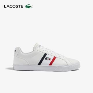 【LACOSTE】男鞋-經典三色織帶運動鞋(白色)