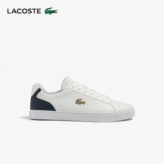 【LACOSTE】男鞋-Lerond Pro 皮革休閒鞋(白/海軍藍色)