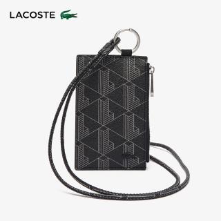 【LACOSTE】包款-混合粒面交織字母印花卡包(黑色)