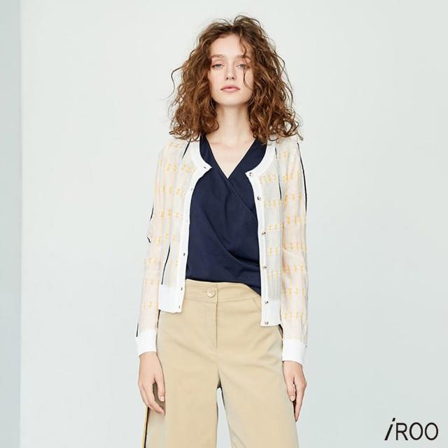 【iROO】配色線條感針織長袖外套