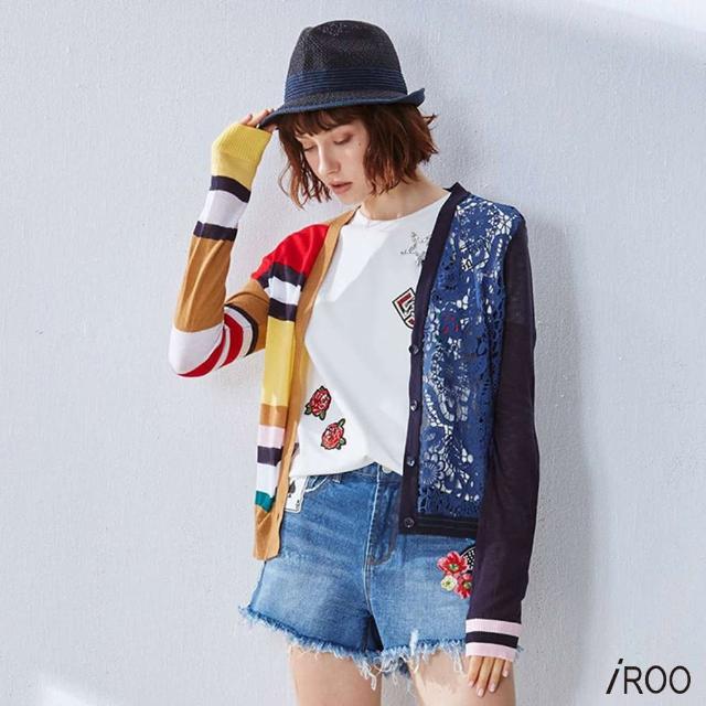 【iROO】異材質拼接設計外套