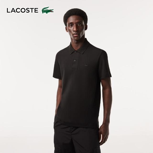 【LACOSTE】男裝-修身輕盈透氣短袖Polo衫(黑色)