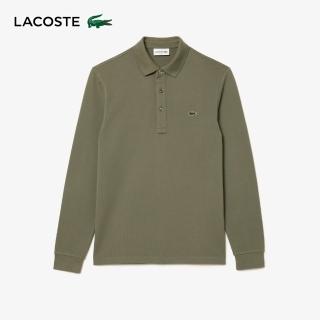 【LACOSTE】男裝-經典修身長袖Polo衫(軍綠色)
