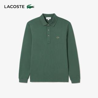 【LACOSTE】男裝-經典修身長袖Polo衫(綠色)
