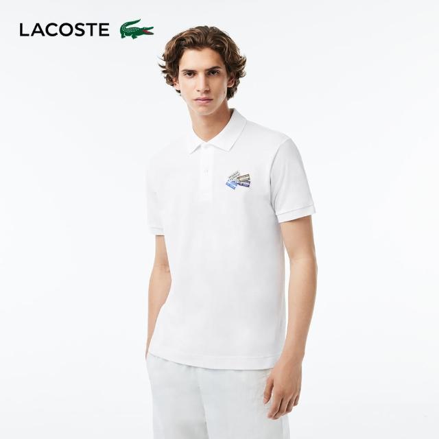 【LACOSTE】男裝-棉質網眼徽章短袖Polo衫(白色)